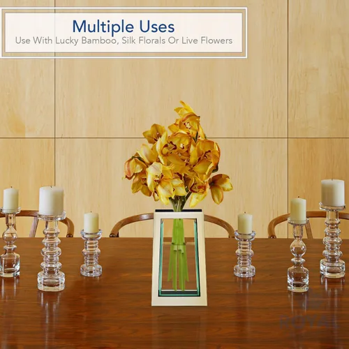 Miniatura 2 de Royal Imports Jarrón de cristal con espejo de flores, 13.5 pulgadas de alto, cónico, decorativo y moderno, centro de mesa floral para decoración