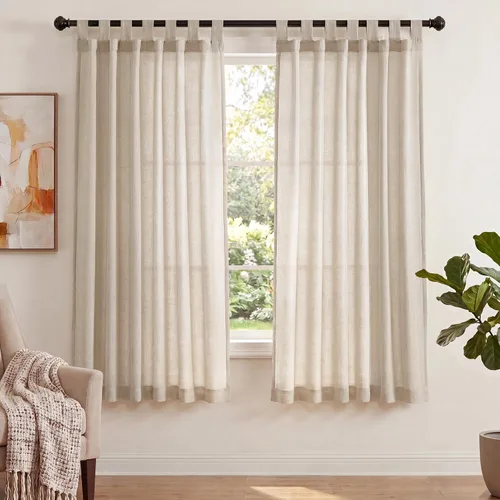 PrinceDeco Cortinas de Lino de 63 Pulgadas de Largo con Trabillas Superiores Paneles de Tratamientos para Ventanas Semi Transparentes de Filtrado de