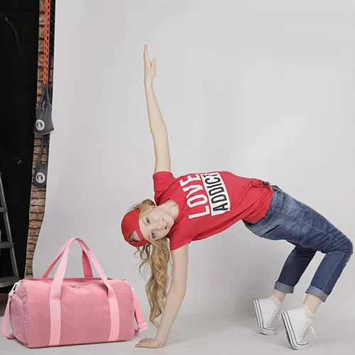 Miniatura 2 de Bolsa de lona para gimnasio, deportes, mujeres y niñas, bolsa de viaje de entrenamiento para fin de semana con compartimento para zapatos y bolsillo