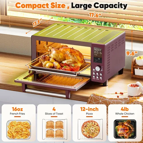 Miniatura 2 de Nuwave Bravo Pro Convección Freidora de Aire Tostador Horno Combo, 2025 Nuevo y Mejorado, 10-en-1, Controles de Temperatura 50°-450°F, Tecnología