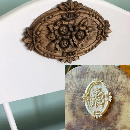 Miniatura 7 de Apliques de madera, adornos decorativos de madera, adornos tallados en rosas para muebles, calcomanías ovaladas de talla central para puerta