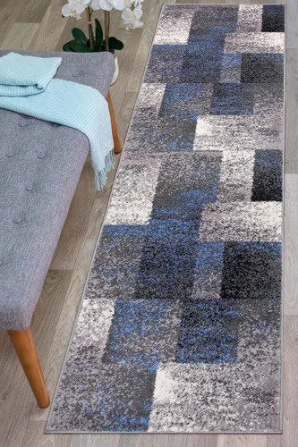 Miniatura 6 de Rugshop - Alfombra de corredor con diseño de cuadros, azul envejecida y moderna, no desprende pelos, para pasillo, entrada y cocina, 2 pies x 7 pies