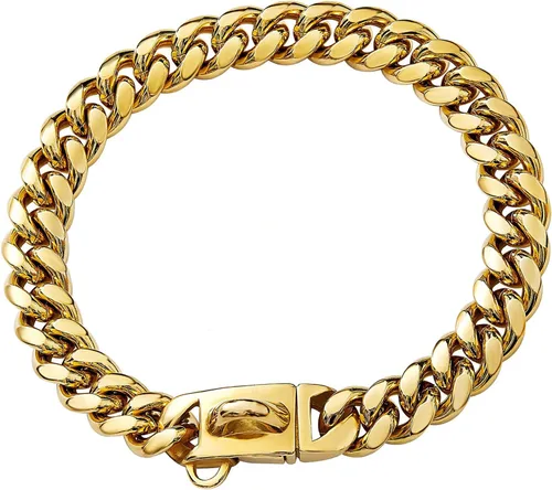 Miniatura 6 de Collar de perro de oro de 24'' para perros grandes, collar de cadena de oro de eslabones cubanos de acero inoxidable de 14 mm, collar de perro