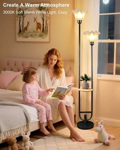 Miniatura 4 de Lámparas de Pie Regulables de Flores con Mesa, Lámpara de Pie Floral de 2 Luces, 3000K Blanco Cálido Estilo Candelabro Lámpara de Pie Moderna