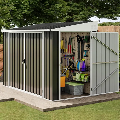 Miniatura 8 de DWVO Cobertizo de almacenamiento para exteriores de 6 x 4 pies, cobertizos de herramientas de metal grandes, casa de almacenamiento resistente