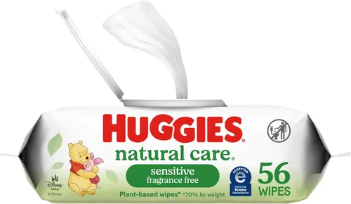 Miniatura 9 de Huggies Natural Care Sensitive Toallitas para bebé, sin perfume, hipoalergénicas, 99% de agua purificada, 24 paquetes suaves de 56