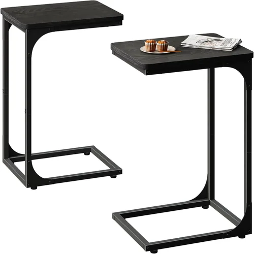 QEEIG - Juego de 2 mesas auxiliares de mesa en forma de C, modernas, color negro (017-30B)