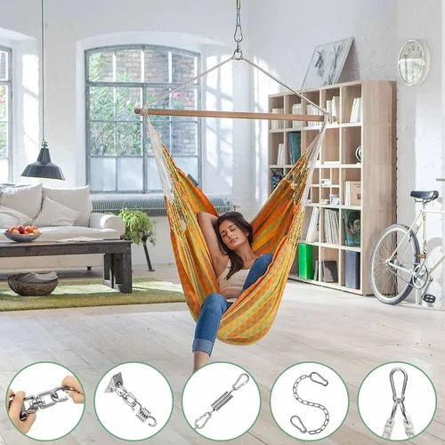 Miniatura 5 de weiatas Kit de accesorios para colgar silla hamaca con cadena y resorte, colgador de columpio de porche resistente, ganchos de techo giratorios 360