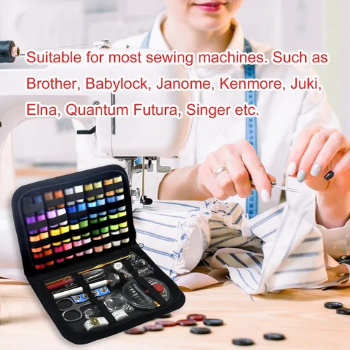 Miniatura 6 de Kit de costura con estuche, suministros de costura portátiles para viajeros en casa, adultos, principiantes, emergencias, contiene 40 hilos
