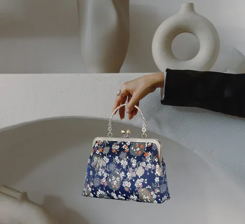Miniatura 81 de Bolso floral con asa superior, bolso de noche Kiss Lock para mujer, bolso vintage