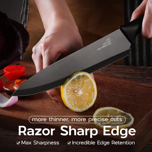 Miniatura 3 de Onader Juego de cuchillos de cocina negros, cuchillos pequeños afilados de acero inoxidable con tapas para cocina, 12 piezas
