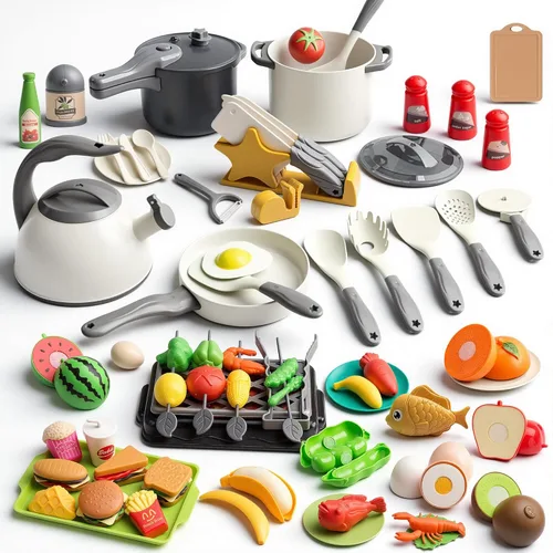 105 piezas de accesorios de juguete de cocina para niños, juego de cocina de camping y barbacoa para niños pequeños, juego de ollas, sartenes, Blanco