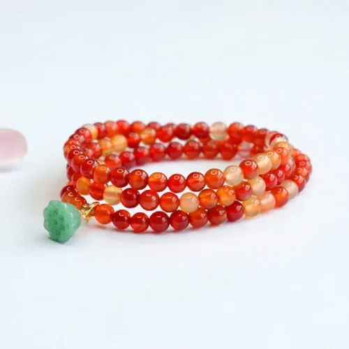 Miniatura 2 de YinZhiBoo Pulsera de cuentas de ágata roja natural con corona, cristal