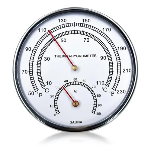 Termómetro higrómetro de sauna Fahrenheit 2 en 1, accesorios grandes con borde plateado, esfera portátil de medición de temperatura y humedad