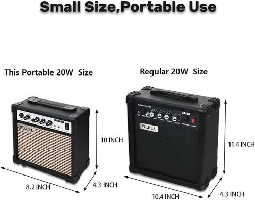 Miniatura 6 de Fojill Amplificador de guitarra eléctrica de 20 W, amplificador de práctica pequeño portátil de viaje con conector de auriculares de 3.5 pulgadas