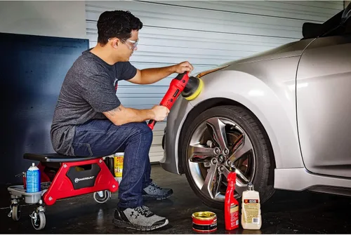 Miniatura 2 de Powerbuilt Asiento Mecánico Rodante de Servicio Pesado y Taburete de Freno con Ruedas Giratorias de Goma de 4 Pulgadas que Ruedan Sobre Cualquier