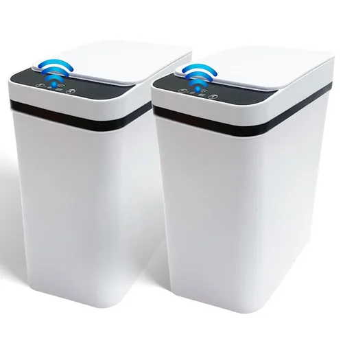 Basurero de baño con tapa, paquete de 2 unidades, 3.2 galones, sin contacto, bote de basura inteligente, con sensor de movimiento, bote de basura