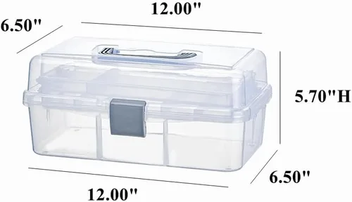 Miniatura 2 de Bandejas de 2 niveles, caja organizadora de contenedores de almacenamiento de plástico gris transparente, funda de transporte portátil multiusos