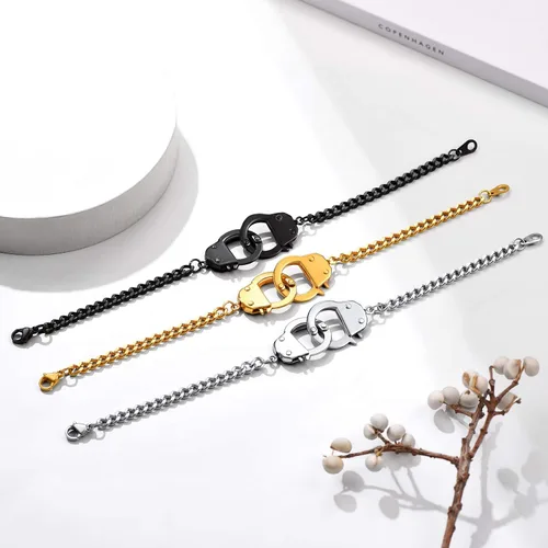 Miniatura 6 de PROSTEEL Tobillera de acero inoxidable 316L con diseño de esposas de moda, con palabras personalizables, para hombres, mujeres, adolescentes, tono