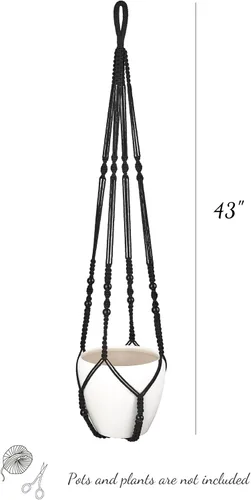 Miniatura 6 de Mkono Colgador de macramé de 43 pulgadas para macetas de hasta 12 pulgadas, soporte para plantas colgantes extra largo, sin borlas, cesta colgante