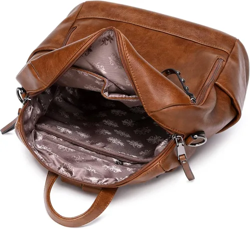 Miniatura 6 de Mochila de cuero para mujer, tamaño pequeño, a la moda, para todos los días, viajes, bolsa de hombro, color marrón, Marrón, talla única , Fashion