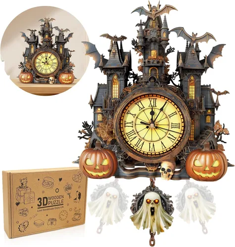 Miniatura 13 de Rompecabezas 3D para adultos, diseño de tortuga, kit de modelo, reloj mecánico de péndulo con números romanos, decoración de escritorio, hogar
