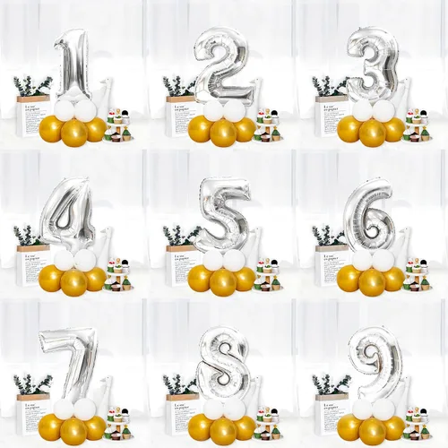 Miniatura 7 de Globos de números plateados de 40 pulgadas, globos de aluminio de Mylar con helio para cumpleaños, globo número 5 para fiestas, bodas, despedidas