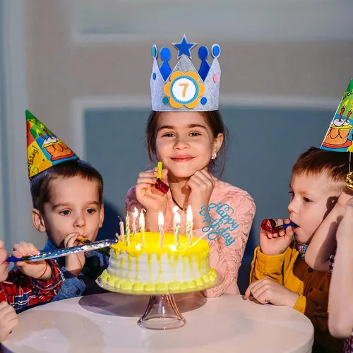 Miniatura 6 de Calcomanías 3D para niños y niñas, corona de tela, regalo de fiesta, decoración de cumpleaños, corona de 0 a 9 números reemplazables Azul