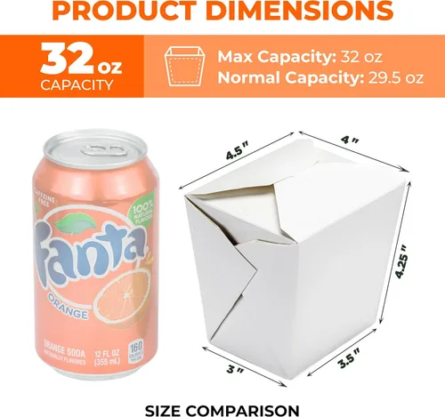 Miniatura 2 de Fit Meal Prep Paquete de 50 cajas chinas para llevar – 32 oz contenedores de alimentos chinos blancos lisos para comidas asiáticas – Cajas de comida