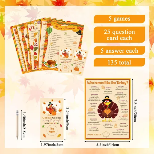 Miniatura 3 de Harloon Juego de 172 piezas de juegos de Acción de Gracias con lápices para familia y adultos, pavo, otoño, calabaza, búsqueda de palabras, juego