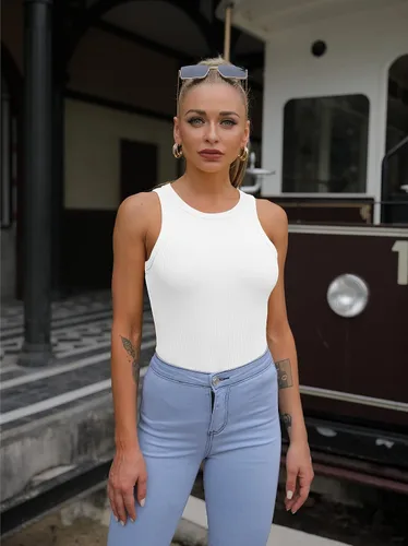 Miniatura 4 de Camisetas sin mangas para mujer, de verano, básicas, de punto delgado, acanaladas, con espalda cruzada