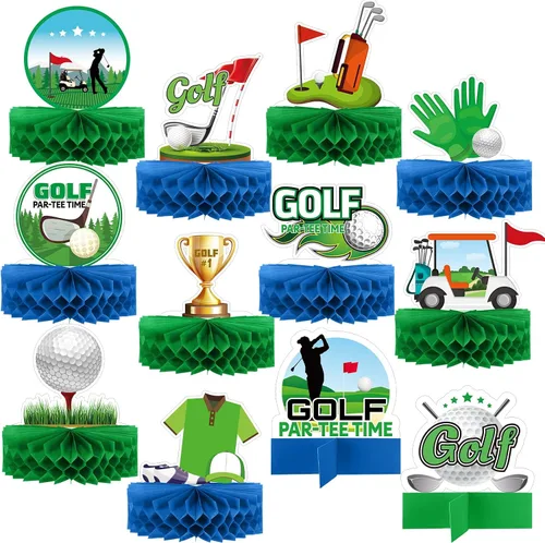 Miniatura 7 de Teling - 12 centros de mesa de golf para decoración de mesa de fiesta, pelota de golf de doble cara, panal para cumpleaños, despedida de soltero