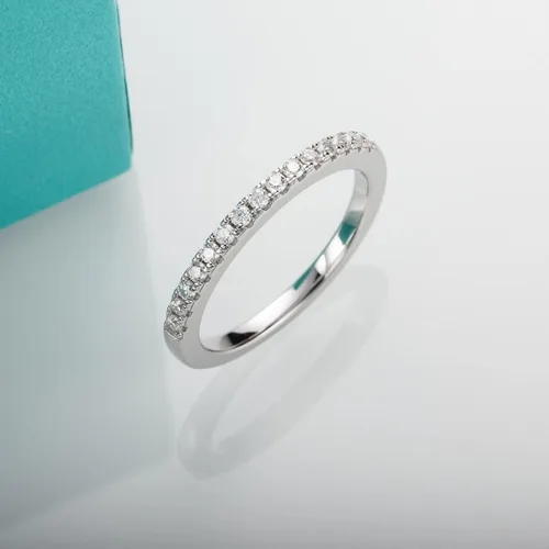 Miniatura 9 de Anillo redondo de moissanita con pavé de media eternidad para mujer, de 0.33 quilates, plata de ley 925, rodio