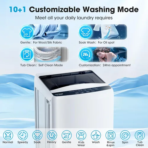 Miniatura 3 de Lavadora portátil de 15.7 libras, lavadora portátil completamente automática con 10 ciclos de lavado, lavadora de ropa de carga superior con bomba