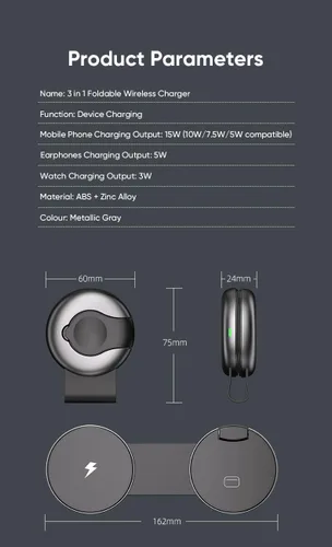 Miniatura 2 de Estación de carga inalámbrica plegable 3 en 1 para Apple de 15 W, cargador magnético rápido para viajes para iPhone 16 15 14 13 12 Pro Max