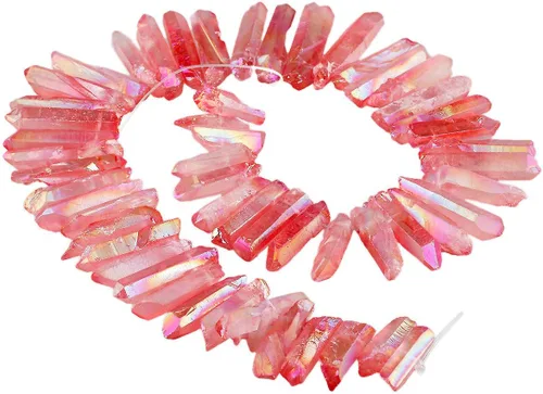 Miniatura 11 de Nupuyai Puntos de cristal de cuarzo de roca natural para hacer joyas, cuentas de piedra graduada perforadas con revestimiento de titanio, cuentas
