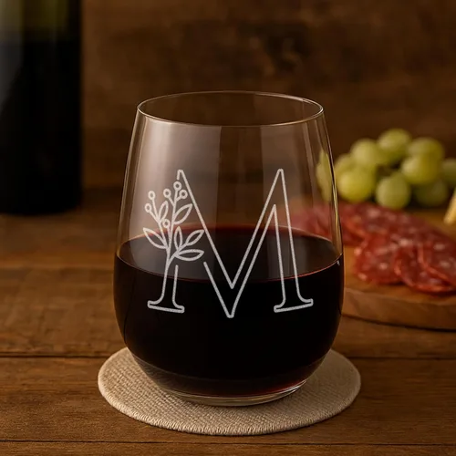 Miniatura 26 de On The Rox Drinks Regalos con monograma para mujeres y hombres – Letra A-Z inicial grabada monograma copa de vino sin tallo, regalo de vino