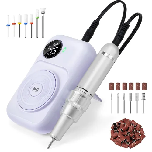 Miniatura 8 de Madenia Taladro de uñas profesional recargable, lima de uñas eléctrica portátil de 45000 RPM, lima E para uñas de gel acrílicas, adecuada para uso
