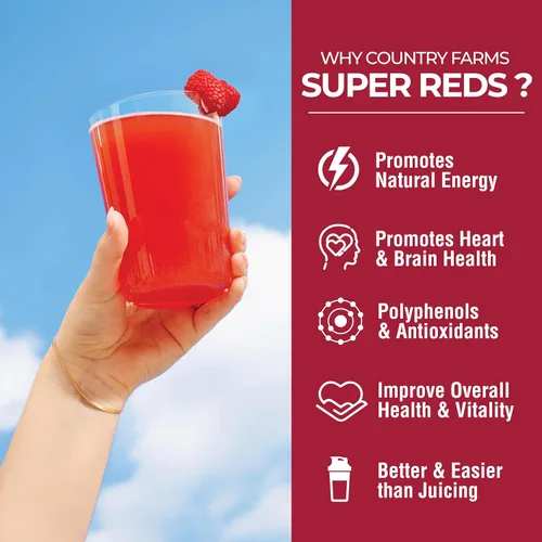Miniatura 4 de COUNTRY FARMS Super Rojos, Superalimento energizante de polifenoles, más de 40 súper frutas y bayas, potentes antioxidantes y polifenoles, apoya