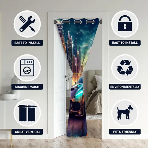 Miniatura 3 de Cortinas opacas para puerta de auto deportivo para puertas, juego deportivo de carreras de velocidad 3D, para armario de dormitorio de niños, ojales