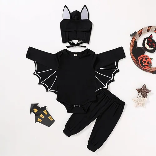 Miniatura 2 de YOUNGER TREE Conjunto de ropa de invierno para bebés y niñas pequeñas, con capucha de murciélago negro, con bolsillo y cremallera