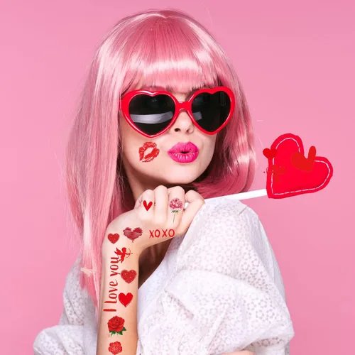 Miniatura 2 de Calcomanías de tatuaje para el día de San Valentín, diseño de corazón, beso, labio, tatuajes temporales, decoración del día de San Valentín