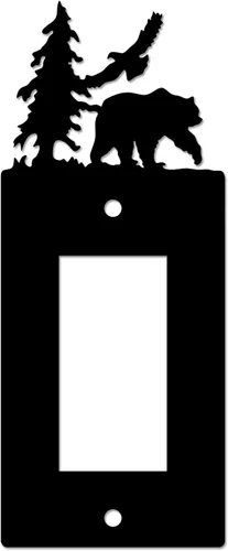 Miniatura 11 de Eagle & Bear - Placa de pared con interruptor de luz, doble dúplex, habitación de cabaña negra Cubiertas decorativas de metal para enchufe, se