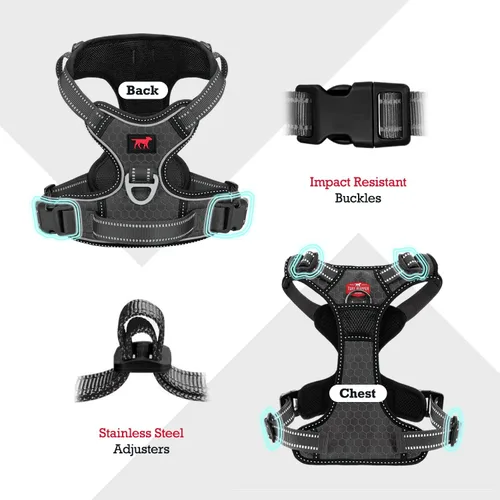 Miniatura 3 de Tuff Pupper Arnés para perro sin tirones, chaleco resistente para mascotas, clips para correa delantera y trasera, mango de seguridad fuerte