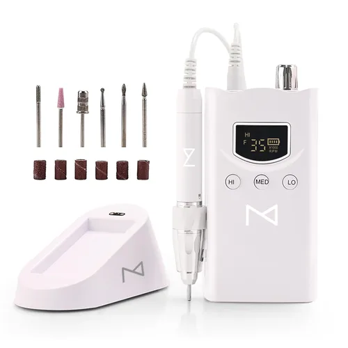 M GEM - Taladro de uñas sin escobillas de 35 K RPM, máquina profesional inalámbrica Efile | Lima de uñas eléctrica recargable con puntas | Blanco