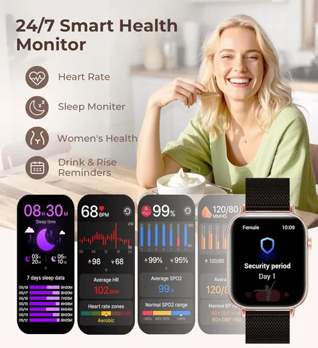 Miniatura 4 de Iaret Reloj inteligente para mujer, rastreador de fitness HD de 1.83 pulgadas con 4 bandas, responder/hacer llamadas, frecuencia cardíaca, sueño