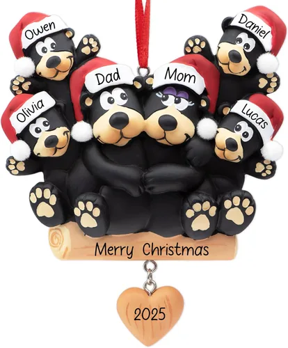 Miniatura 8 de Adorno de Navidad personalizado de familia de 5 con corazón de oso negro 2026 Padres e hijos personalizados para el árbol de Navidad Recuerdo