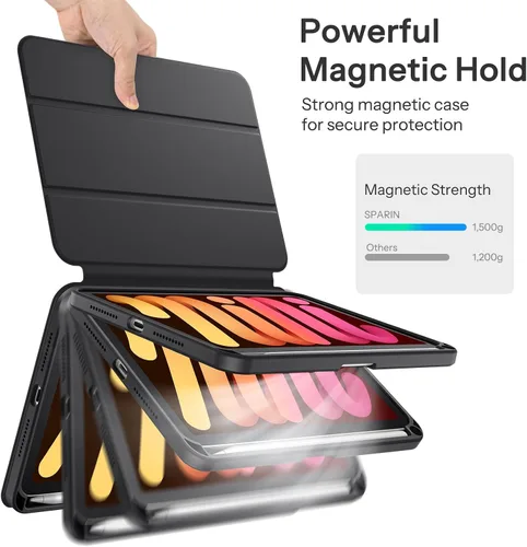 Miniatura 4 de SPARIN Funda para iPad mini 7 A17 Pro 2024/iPad Mini 6 2021 de 8.3 pulgadas, cubierta magnética desmontable, soporte vertical/horizontal con soporte