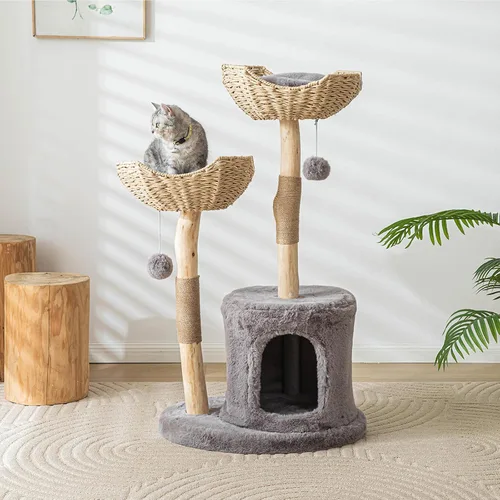 Miniatura 6 de Moderno árbol para gatos de interior para adultos grandes, torre de madera para gatos grandes de 46.5 pulgadas de alto para gatos grandes con poste