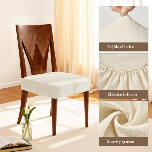 Miniatura 4 de Songrey Juego de 6 fundas de asiento impermeables para sillas de comedor, sin fundas para sillas traseras, elásticas, extraíbles y lavables